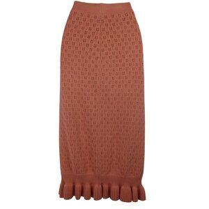 Knit Midi Skirt With Ruffle Hem Eyelet Pattern Peach Cotton  Acrylic Size M Y2K